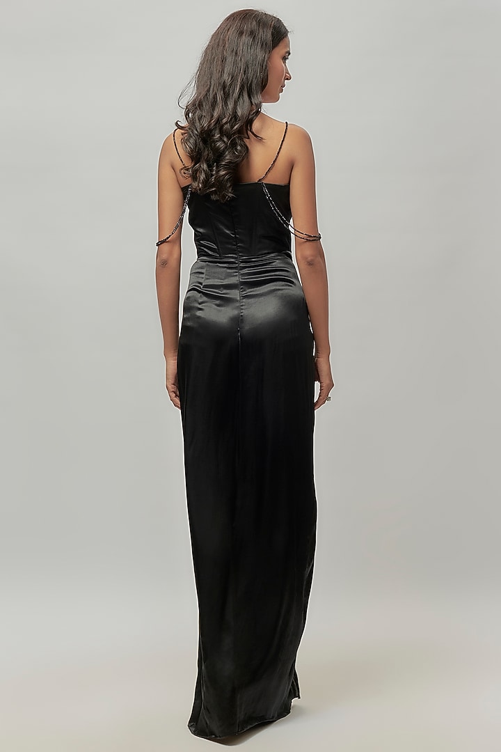 Black Gajji Embellished Corset Draped Gown by Emblaze at Pernia's Pop Up Shop