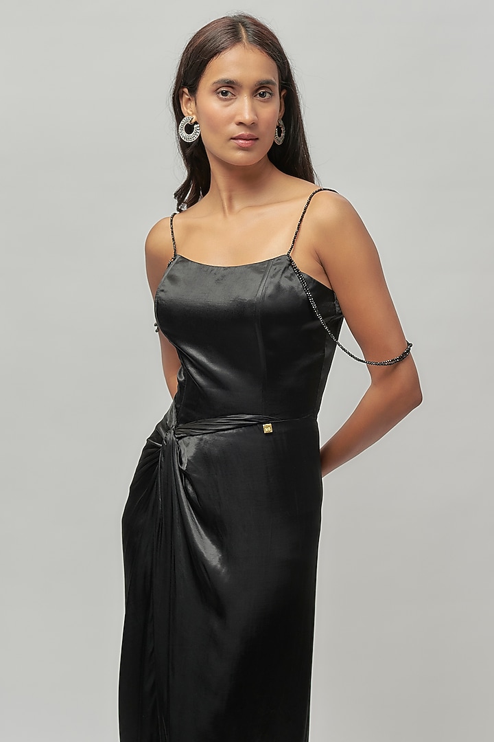 Black Gajji Embellished Corset Draped Gown by Emblaze at Pernia's Pop Up Shop