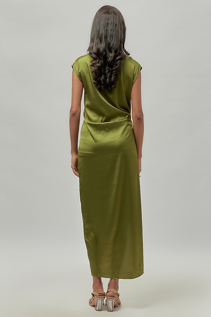 Olive Green Satin Gown by Emblaze at Pernia's Pop Up Shop