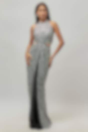 Black & White Net Sequins Embroidered Cut-Own Party Wear Gown by Emblaze at Pernia's Pop Up Shop