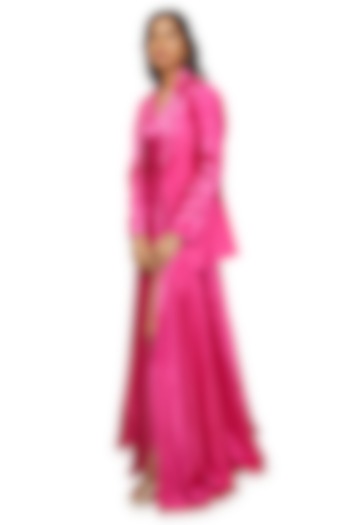 Pink Satin Gown With Blazer by Emblaze