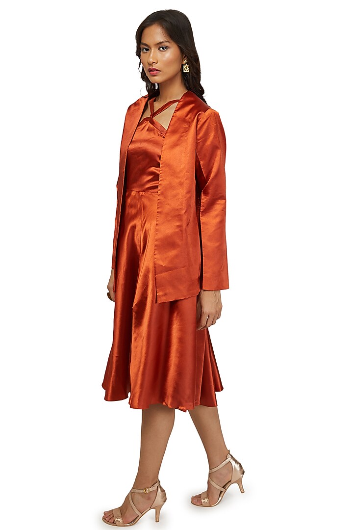 Rust Orange Summer Dress With Jacket by Emblaze at Pernia's Pop Up Shop