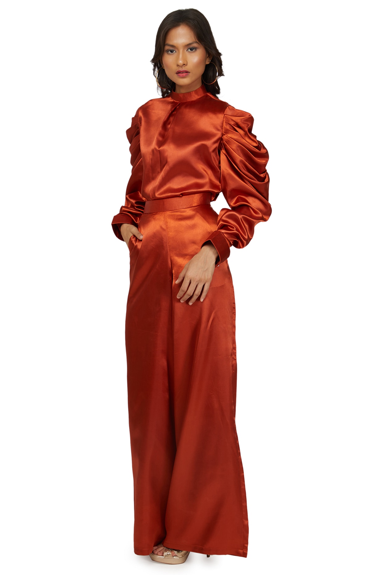 Rust Orange Satin Pant Set Design by 