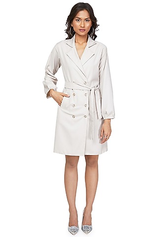 Beige Coat Dress With Buttons by Emblaze