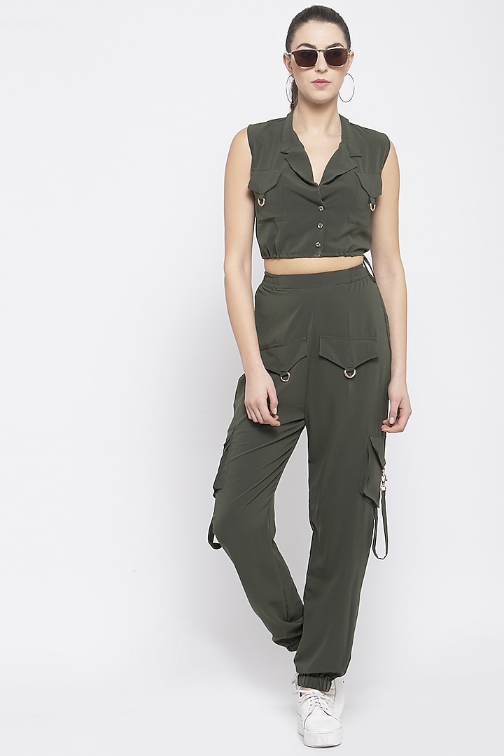 Olive Viscose Jogger Pants With Top by Emblaze at Pernia's Pop Up Shop