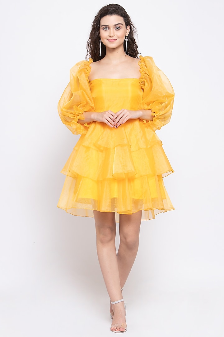 Yellow Ruffled Mini Dress by Emblaze