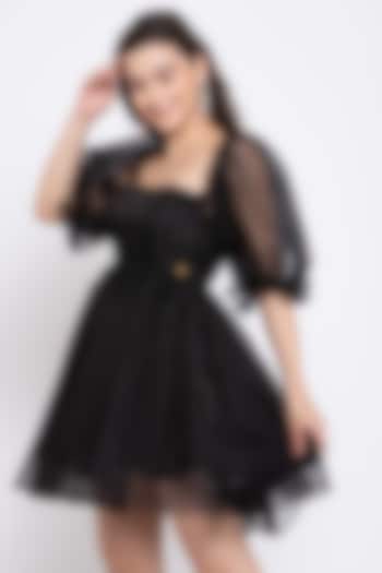 Black Flared Short Dress by Emblaze