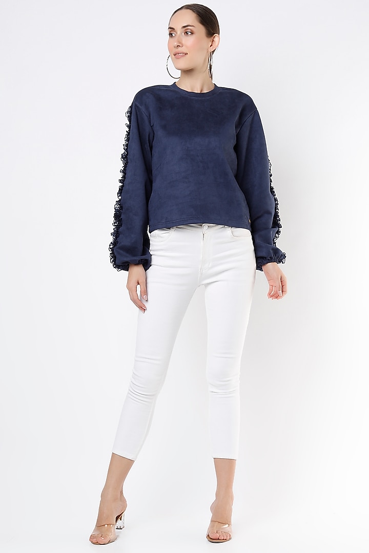 Midnight Blue Suede Top by Emblaze