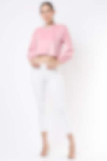 Blush Pink Embroidered Cropped Top by Emblaze