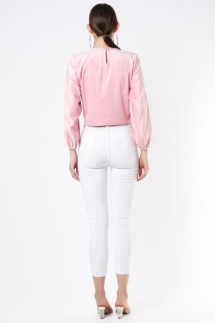Blush Pink Embroidered Cropped Top by Emblaze at Pernia's Pop Up Shop
