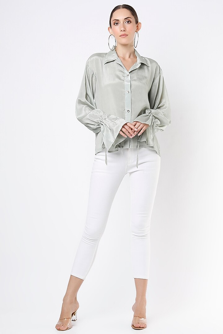 Mint Green Satin Shirt by Emblaze at Pernia's Pop Up Shop