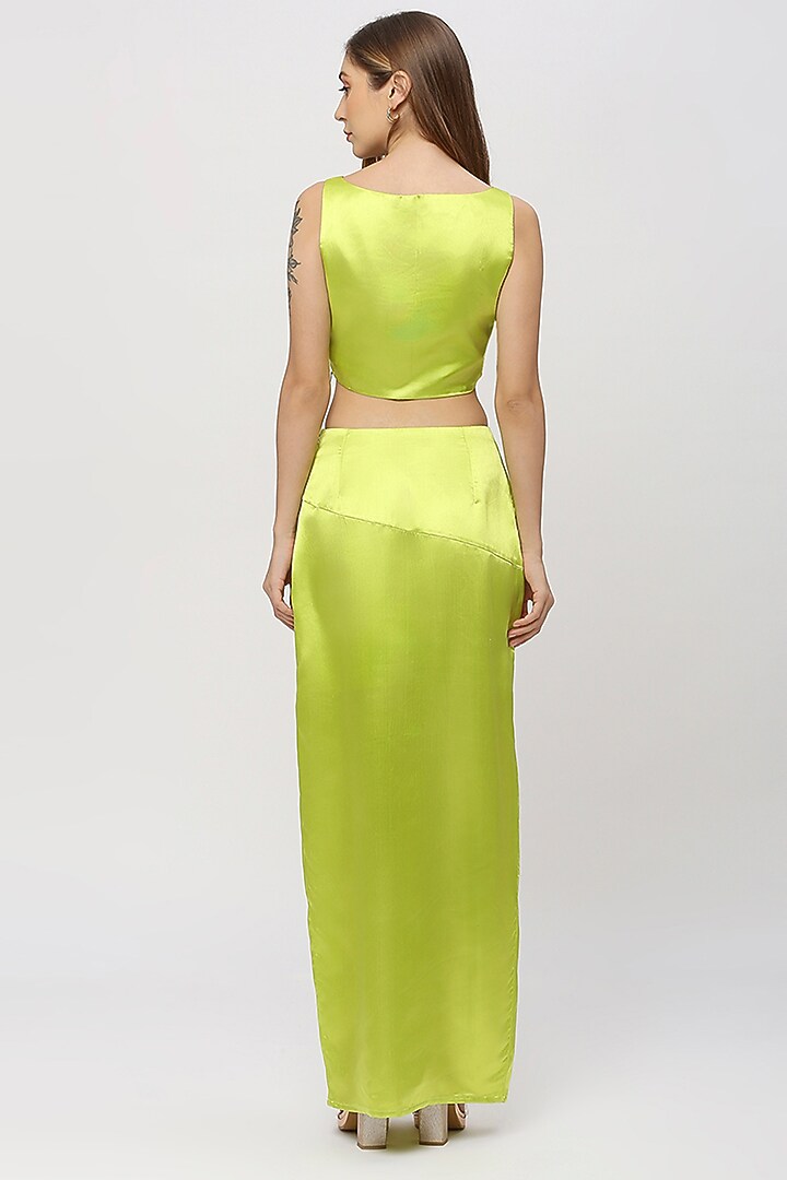 Neon Green Satin Skirt Set by Emblaze at Pernia's Pop Up Shop
