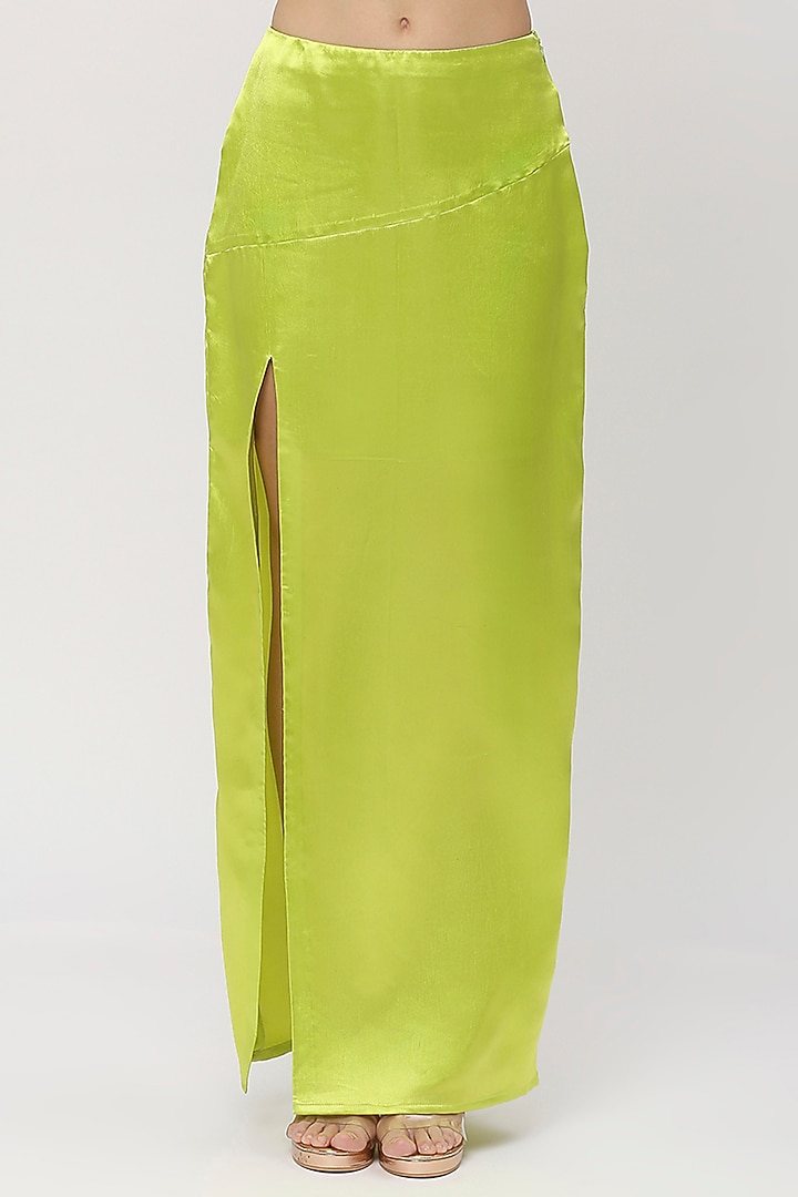 Neon Green Satin Skirt Set by Emblaze at Pernia's Pop Up Shop