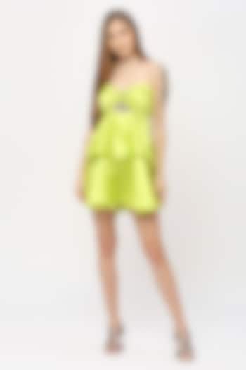 Neon Green Satin Mini Dress by Emblaze