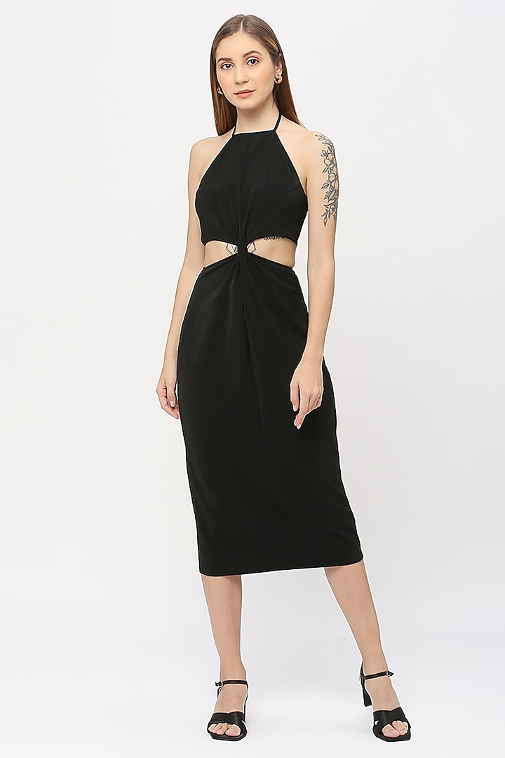 Black Viscose Cut-Out Midi Dress by Emblaze
