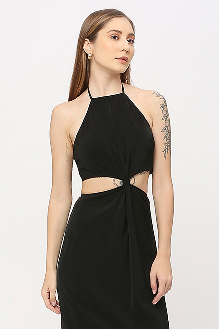 Black Viscose Cut-Out Midi Summer Dress by Emblaze at Pernia's Pop Up Shop