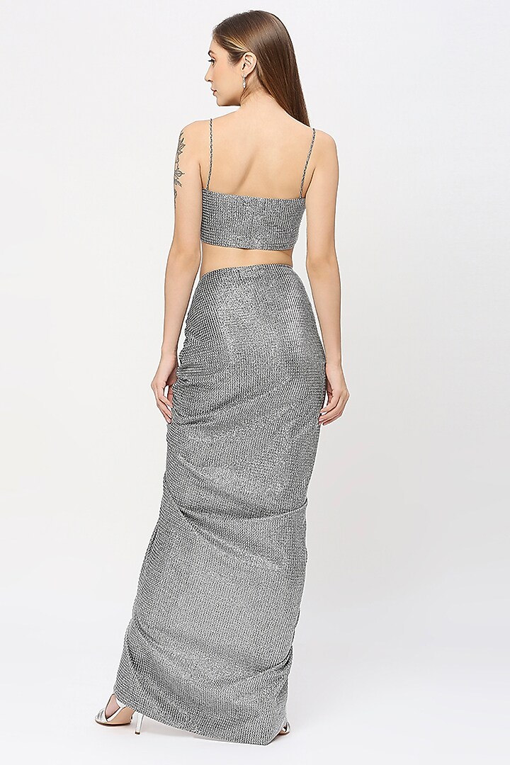 Metallic Silver Knit Skirt Set by Emblaze at Pernia's Pop Up Shop