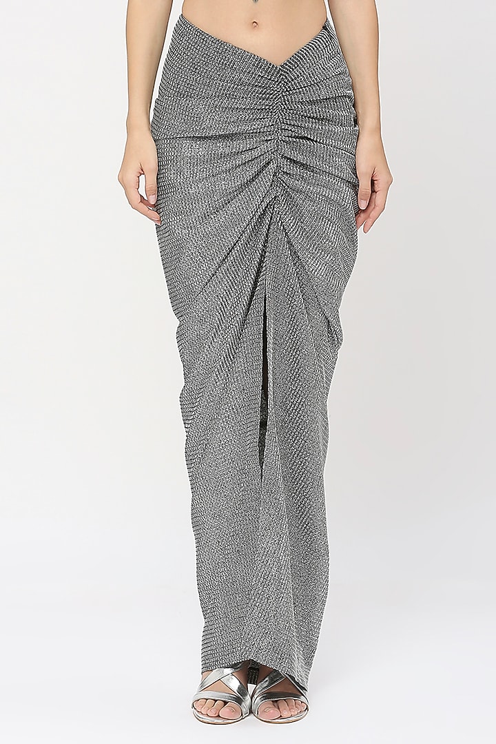 Metallic Silver Knit Skirt Set by Emblaze at Pernia's Pop Up Shop