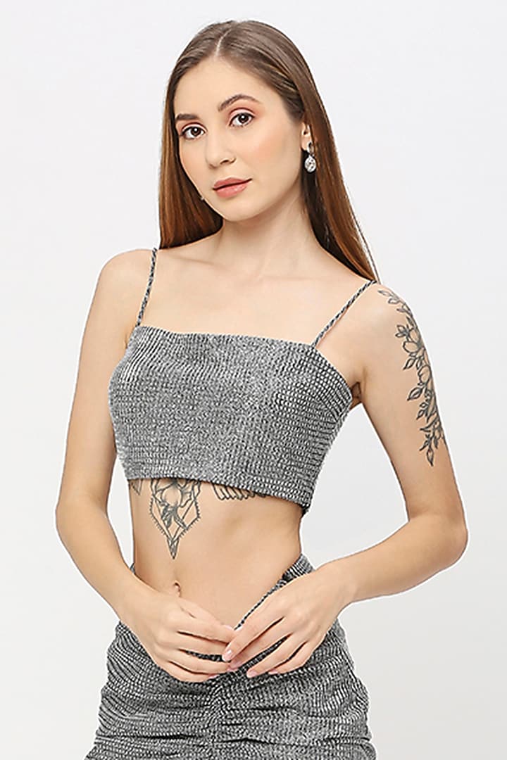 Metallic Silver Knit Skirt Set by Emblaze at Pernia's Pop Up Shop