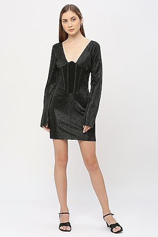 Black Knit Corset Mini Dress by Emblaze