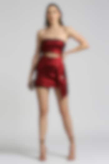 Metallic Red Lycra Mini Dress by Emblaze
