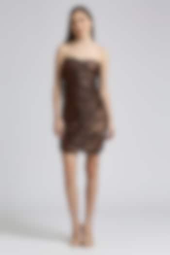 Metallic Brown Lycra Mini Dress by Emblaze