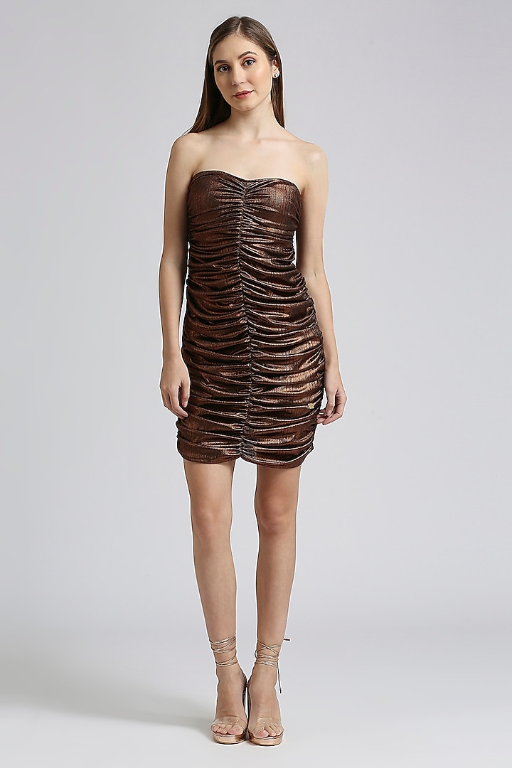 Metallic Brown Lycra Mini Dress by Emblaze