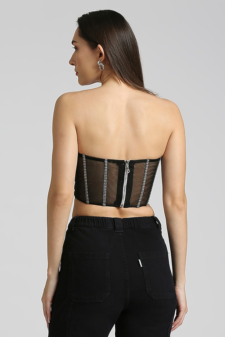 Metallic Silver & Black Knit Corset Top by Emblaze at Pernia's Pop Up Shop