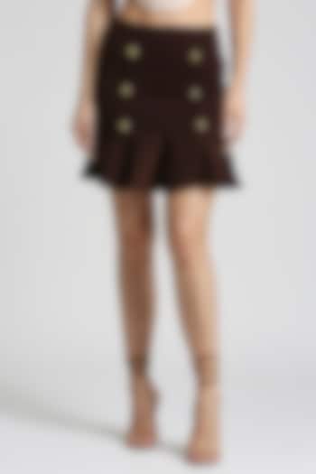 Brown Viscose Knit Mini Skirt by Emblaze
