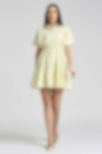 Yellow Cotton Mini Shirt Dress by Emblaze