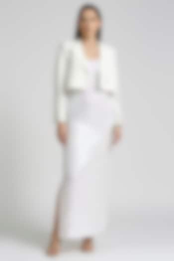 White Sequins & Viscose Knit Jacket Dress by Emblaze