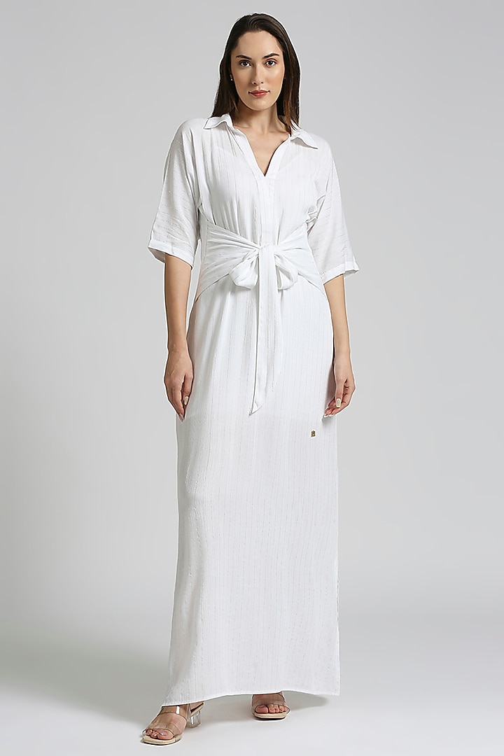 White Lurex Maxi Dress by Emblaze