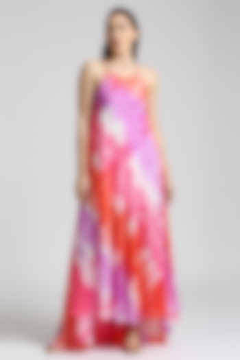 Multi-Colored Georgette Tie-Dyed Maxi Dress by Emblaze