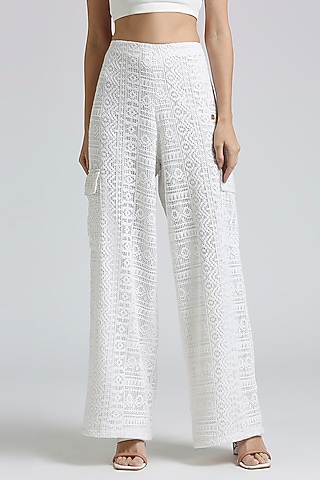 White Lace Cargo Pants by Emblaze