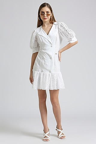 White Lace & Rayon Mini Dress by Emblaze