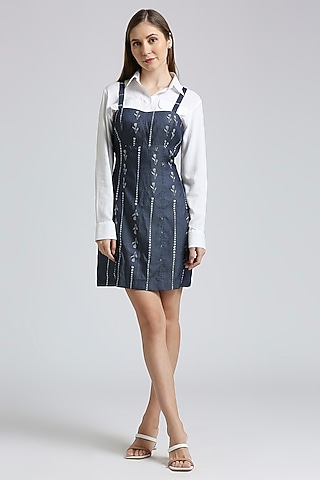 Blue Cotton Denim Dress With Shirt by Emblaze