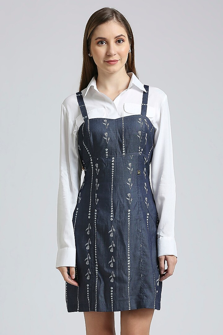 Blue Cotton Denim Summer Dress With Shirt by Emblaze at Pernia's Pop Up Shop