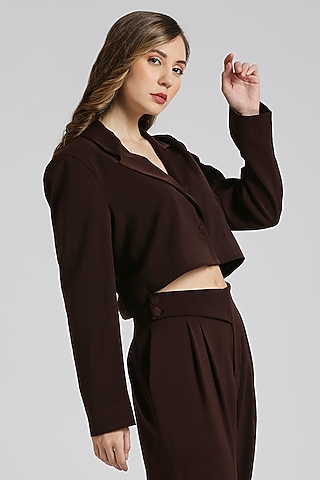 Brown Viscose Knit Blazer by Emblaze