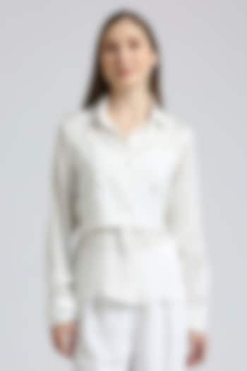 White Chiffon Shirt With Embellished Top by Emblaze