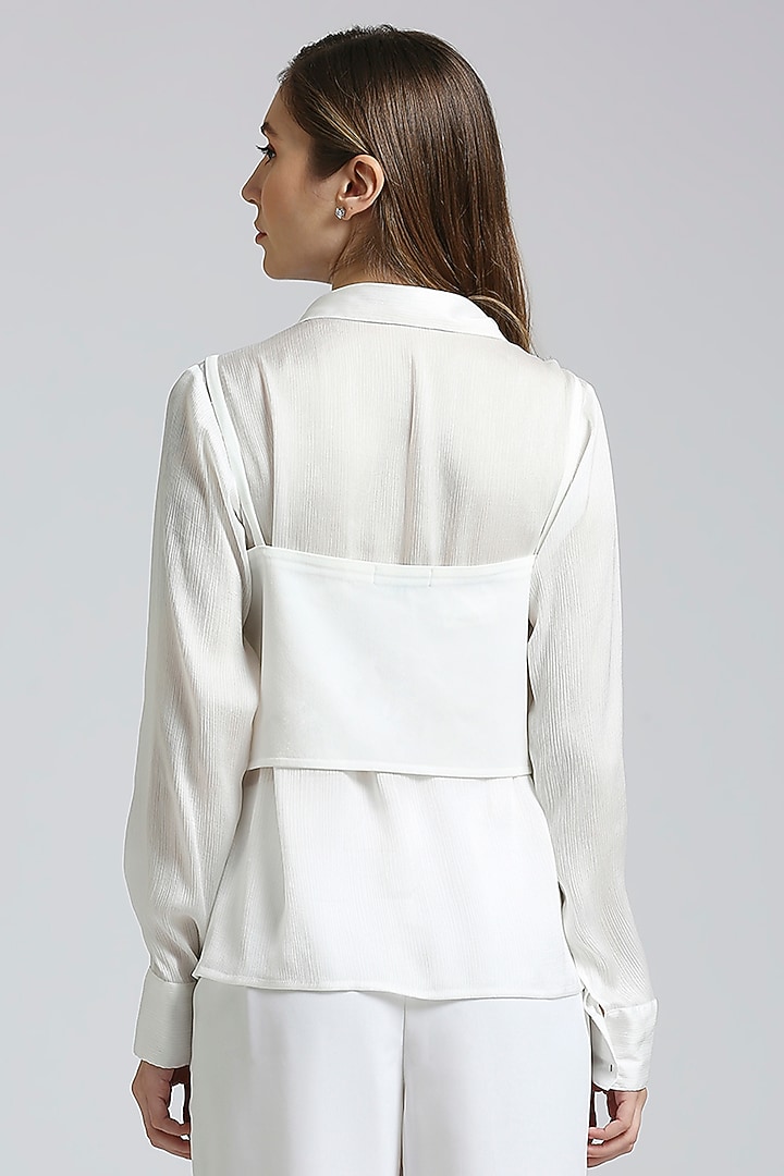 White Chiffon Shirt With Embellished Top by Emblaze at Pernia's Pop Up Shop