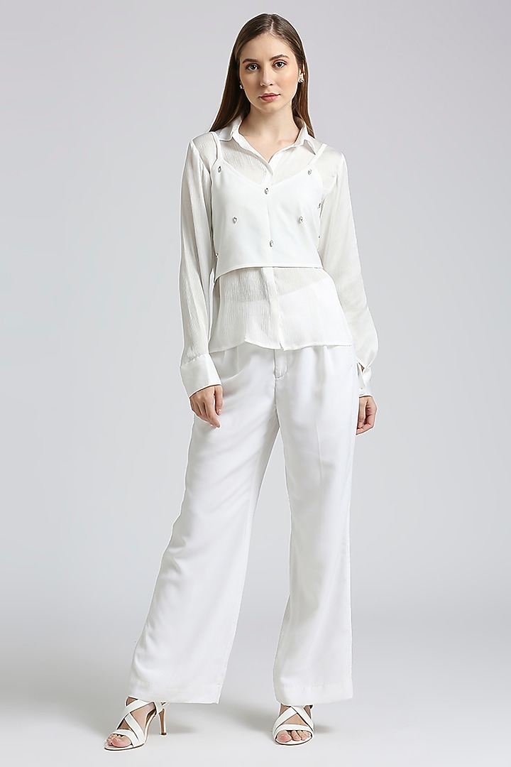 White Chiffon Shirt With Embellished Top by Emblaze at Pernia's Pop Up Shop