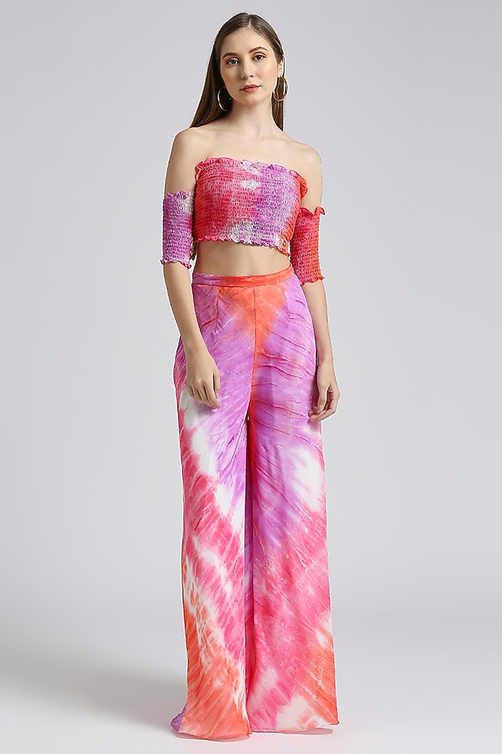 Multi-Colored Georgette Tie-Dye Printed Flared Pants by Emblaze at Pernia's Pop Up Shop