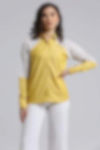 Yellow Silky Denim & Lace Shirt by Emblaze