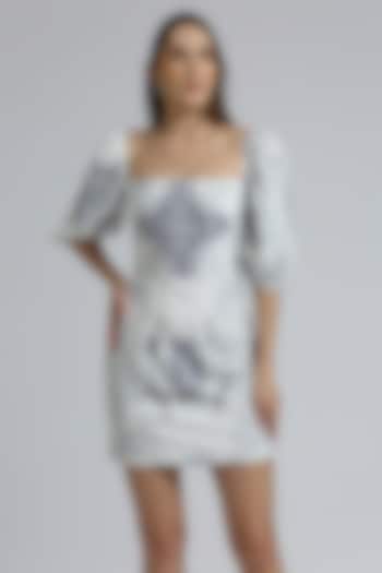 White Crepe Printed Mini Dress by Emblaze