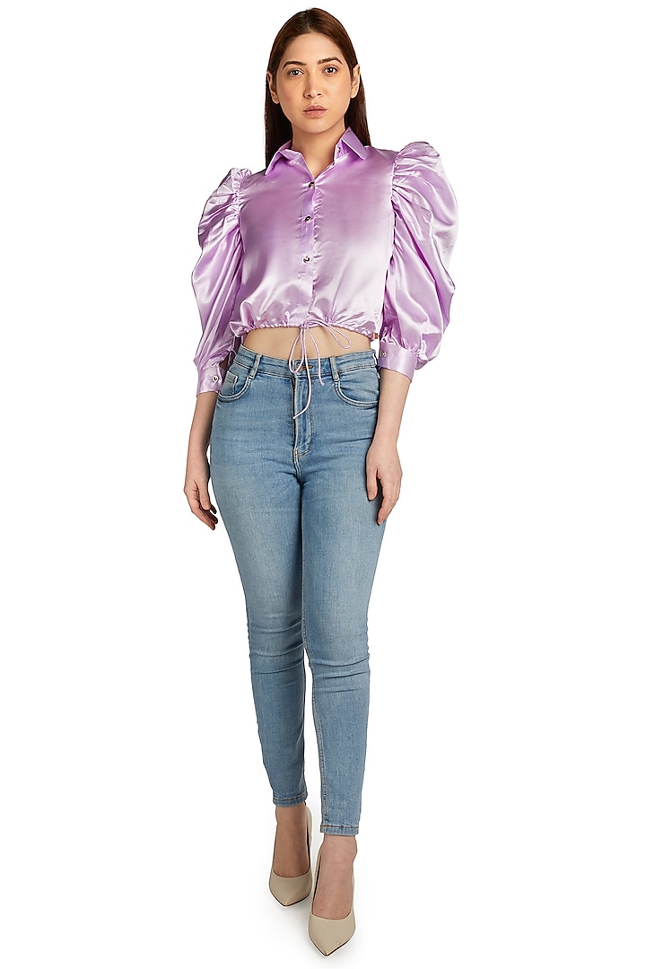 Lilac Satin Shirt Top by Emblaze