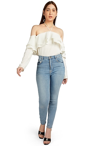 White Viscose Backless Top by Emblaze