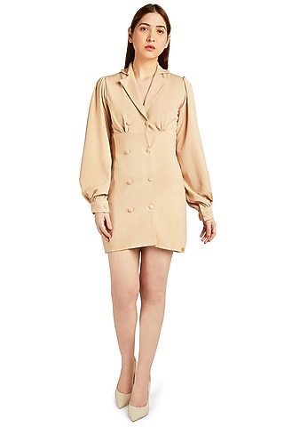 Beige Viscose Blazer Mini Dress by Emblaze