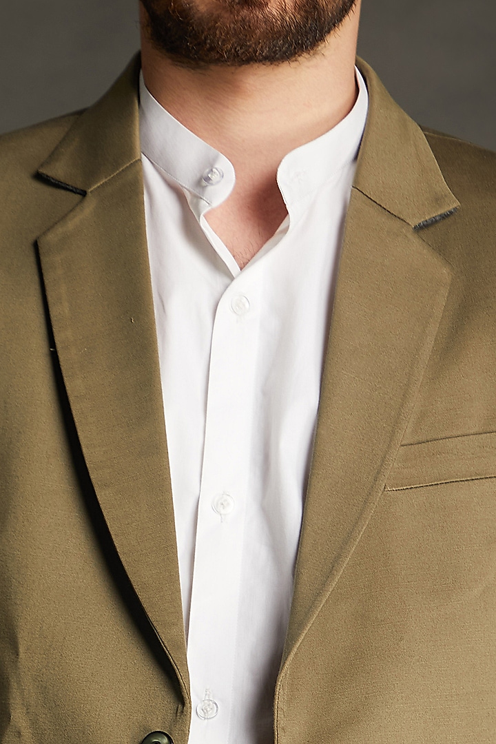 Olive Green Viscose Blazer Set by Emblaze Men at Pernia's Pop Up Shop
