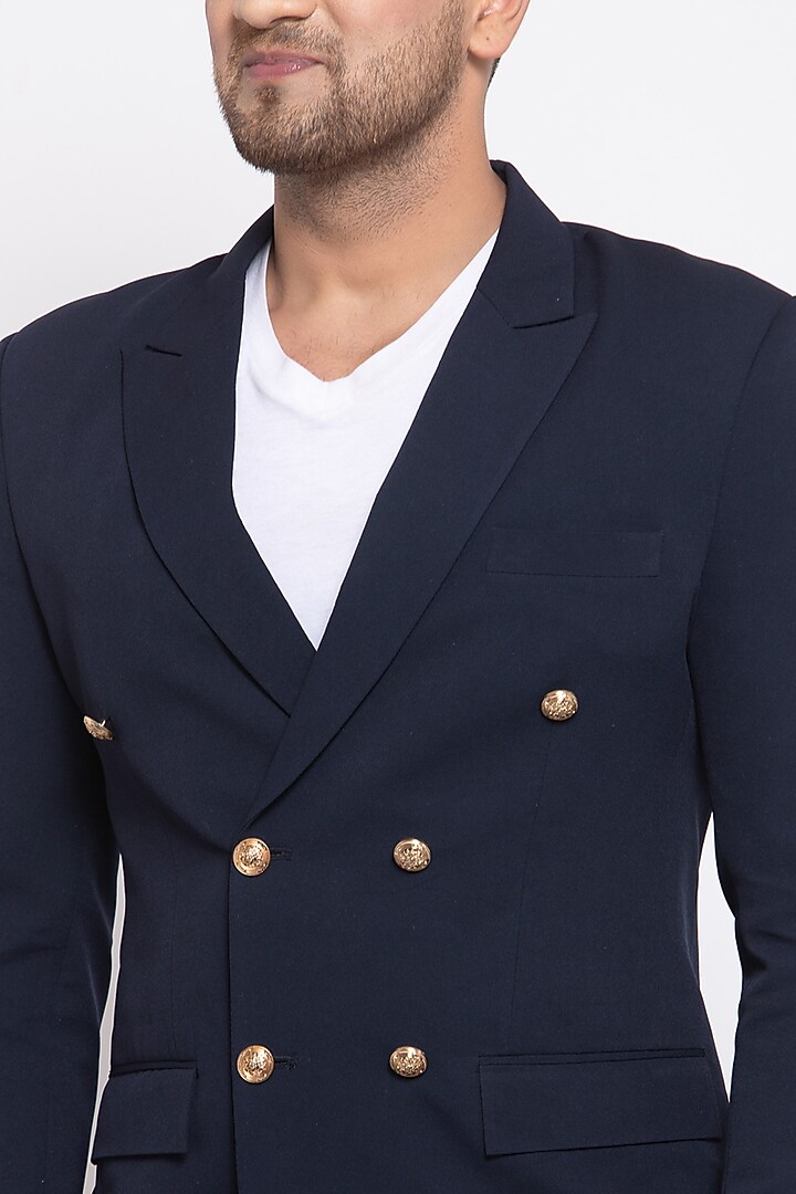Navy Blue Viscose Blazer Set by Emblaze Men at Pernia's Pop Up Shop
