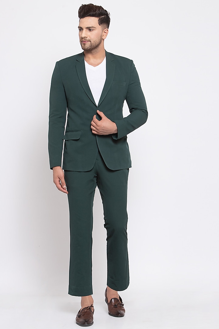 Green Viscose Blazer Set by Emblaze Men